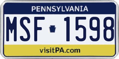 PA license plate MSF1598