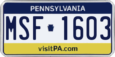 PA license plate MSF1603