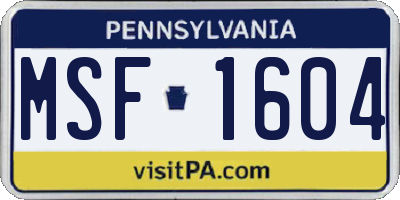 PA license plate MSF1604