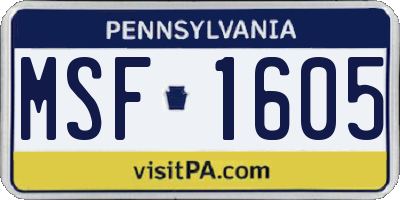 PA license plate MSF1605