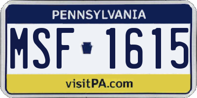 PA license plate MSF1615