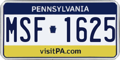 PA license plate MSF1625