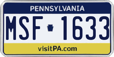 PA license plate MSF1633