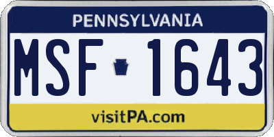 PA license plate MSF1643