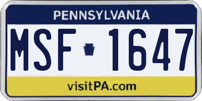 PA license plate MSF1647