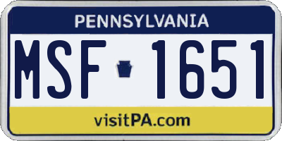 PA license plate MSF1651