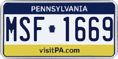 PA license plate MSF1669