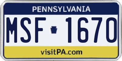 PA license plate MSF1670