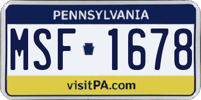 PA license plate MSF1678