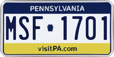 PA license plate MSF1701