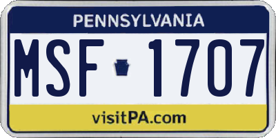 PA license plate MSF1707