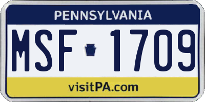 PA license plate MSF1709