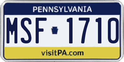 PA license plate MSF1710