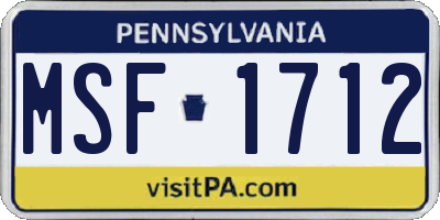 PA license plate MSF1712