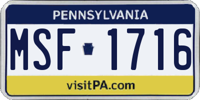 PA license plate MSF1716