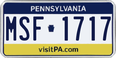 PA license plate MSF1717