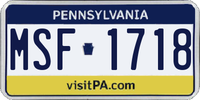 PA license plate MSF1718