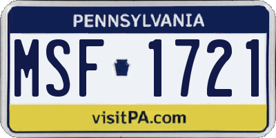 PA license plate MSF1721