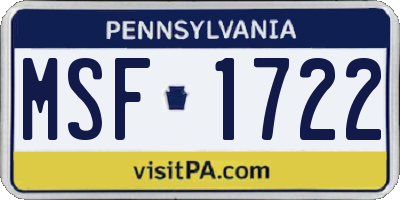 PA license plate MSF1722
