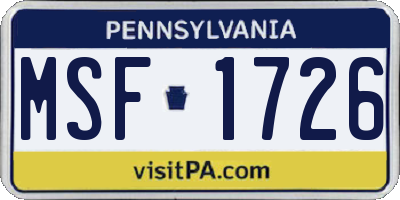 PA license plate MSF1726