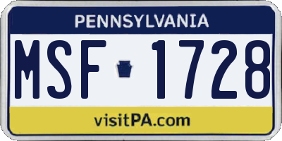 PA license plate MSF1728