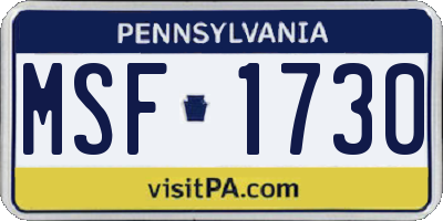 PA license plate MSF1730