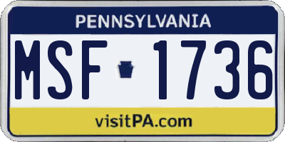 PA license plate MSF1736