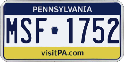 PA license plate MSF1752