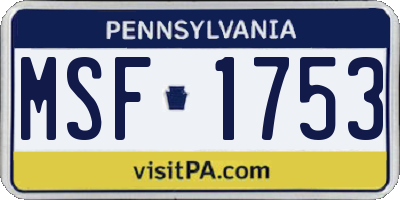 PA license plate MSF1753