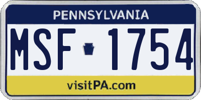 PA license plate MSF1754