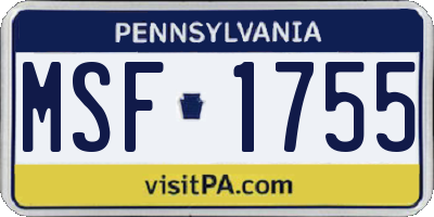 PA license plate MSF1755