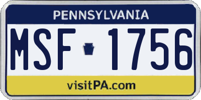 PA license plate MSF1756
