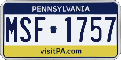PA license plate MSF1757