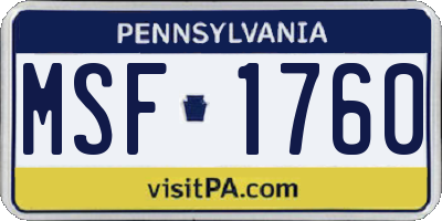 PA license plate MSF1760