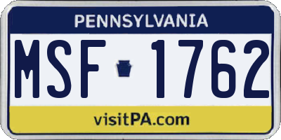PA license plate MSF1762