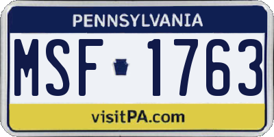 PA license plate MSF1763