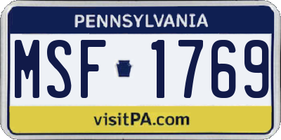 PA license plate MSF1769