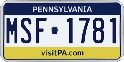 PA license plate MSF1781