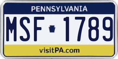 PA license plate MSF1789