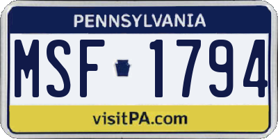 PA license plate MSF1794