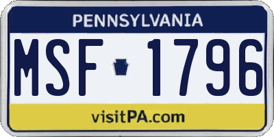 PA license plate MSF1796