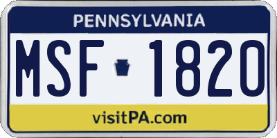 PA license plate MSF1820