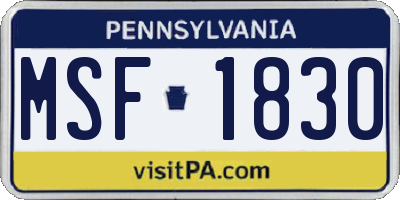 PA license plate MSF1830