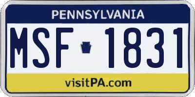 PA license plate MSF1831