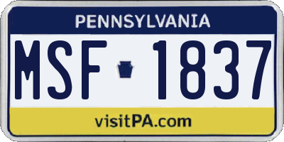 PA license plate MSF1837