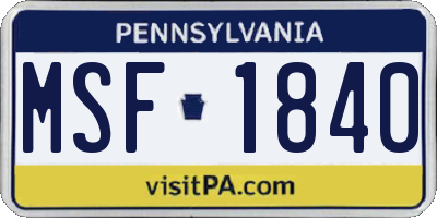 PA license plate MSF1840