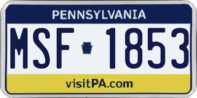 PA license plate MSF1853