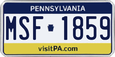 PA license plate MSF1859