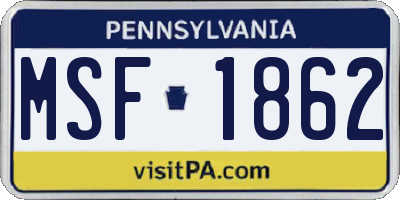 PA license plate MSF1862