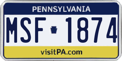 PA license plate MSF1874
